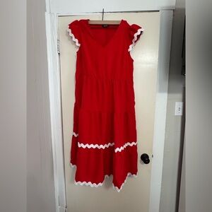 Chic Red Midi Dress with White Accents